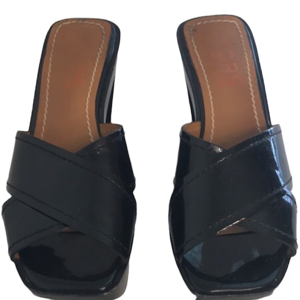 KORS Michael Kors Black Patent Platform Mule Sandals - Picture 4 of 12